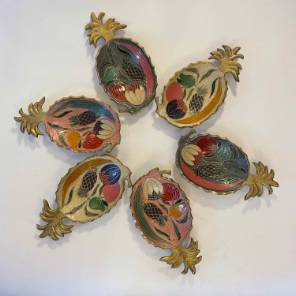 A Collection of Brass and Enamel Pineapple Dishes